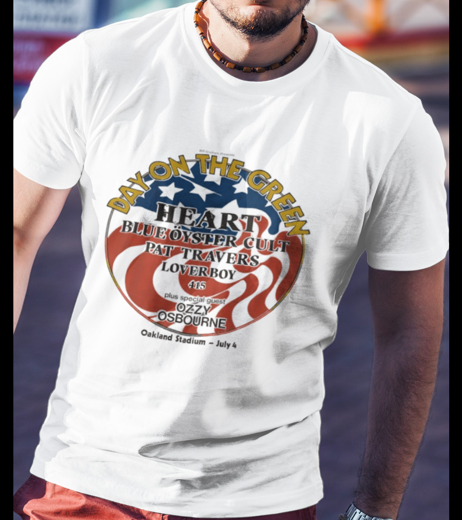 Day On The Green Heart Blue Oyster Cult Pat Travers Loverboy Ozzy Osbourne July 4th Oakland Stadium 1982 T-Shirt