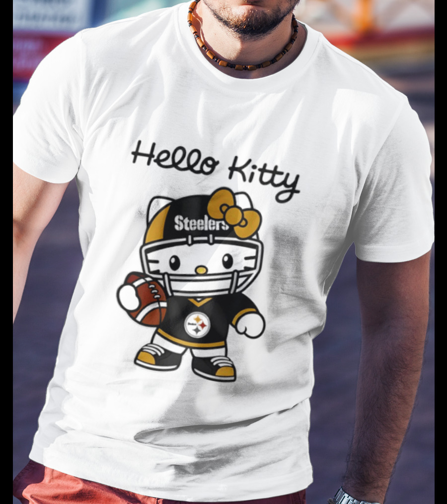 Hello Kitty Steelers Football Helmet Bow Fan T-Shirt