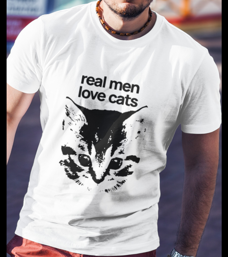 Real Men Love Cats Feline Face T-Shirt