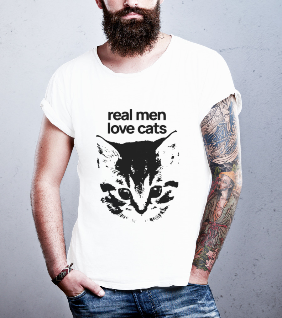 Real Men Love Cats Feline Face T-Shirt