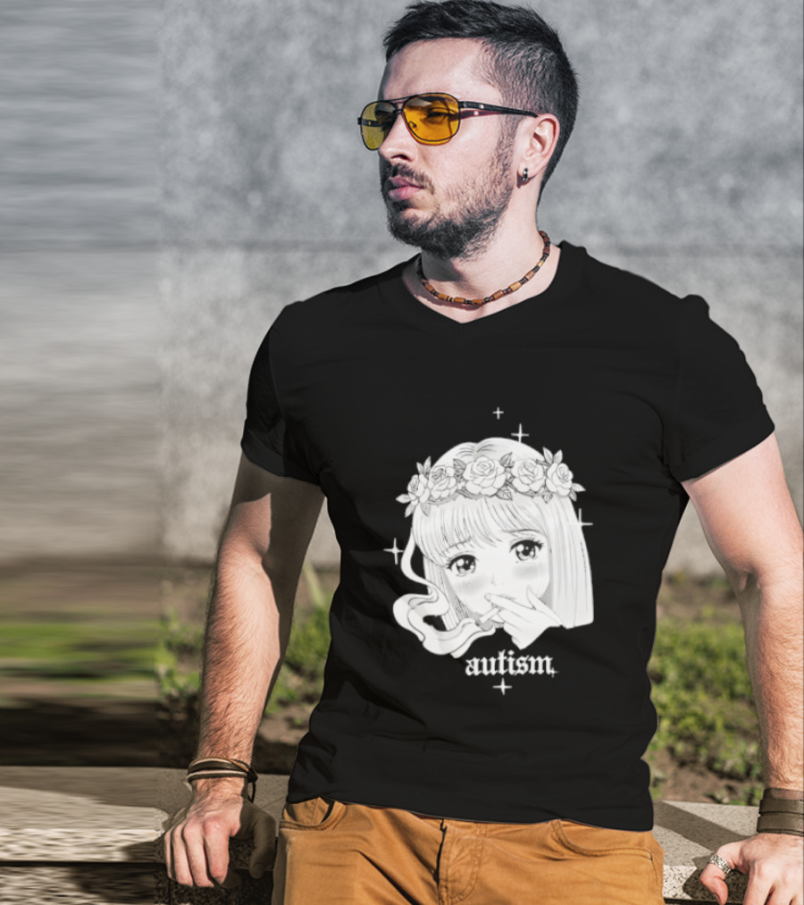 Autism Anime Girl Smoking Flower Crown Aesthetic T-Shirt