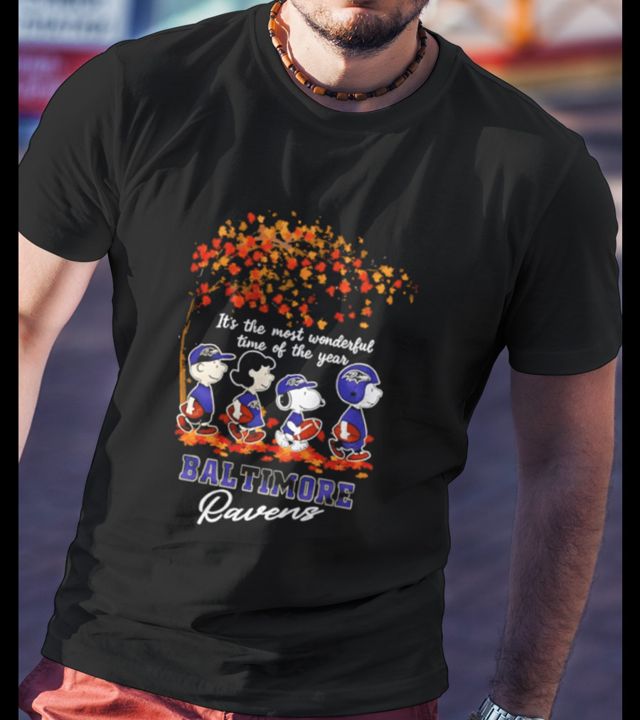 Baltimore Ravens Peanuts Most Wonderful Time Autumn Football T-Shirt