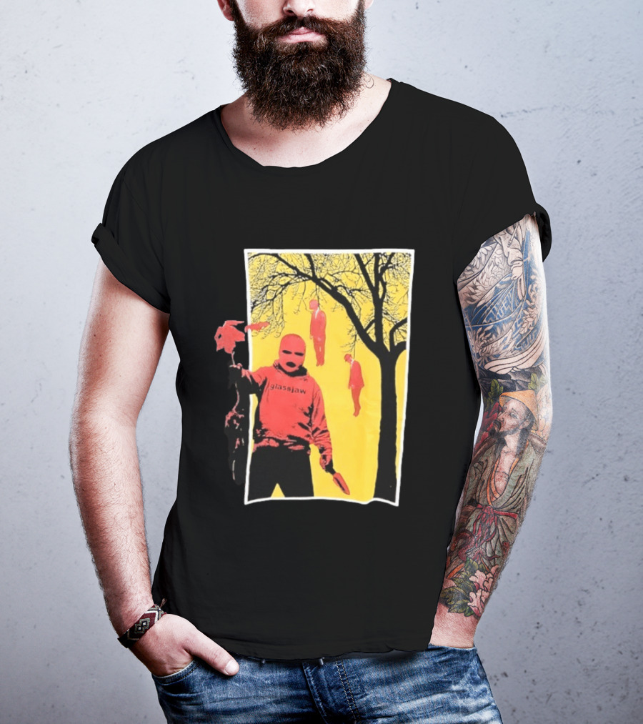 Glassjaw Save Plant A Tree Red Masked Figure With Hanging Figures And Tree T-Shirt