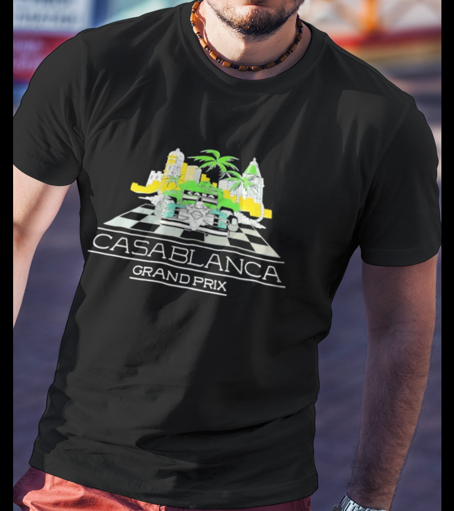 Casablanca Grand Prix Racing Palm Trees Checkered Flag T-Shirt