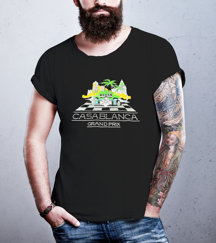 Casablanca Grand Prix Racing Palm Trees Checkered Flag T-Shirt