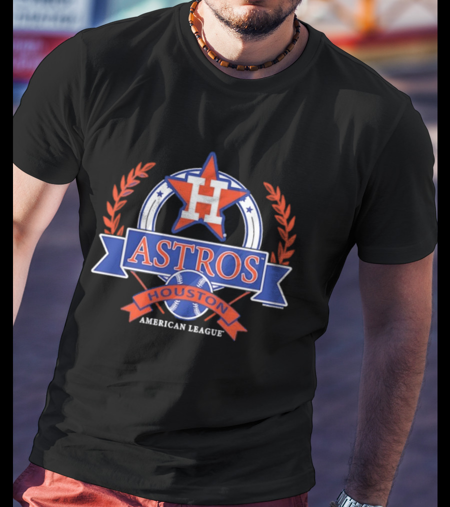 Houston Astros American League Star Emblem With Baseball And Laurel Wreath T-Shirt