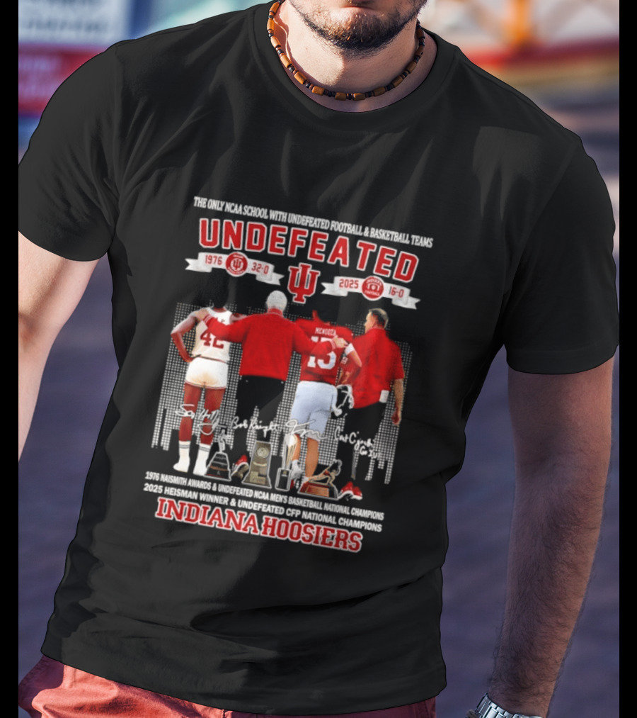 Indiana Hoosiers Undefeated 1976 Basketball 2025 Football McGinnis Bailey Memorial Stadium T-Shirt