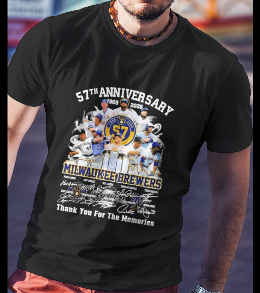Milwaukee Brewers 57th Anniversary 1969 2023 Thank You For The Memories Signatures T-Shirt