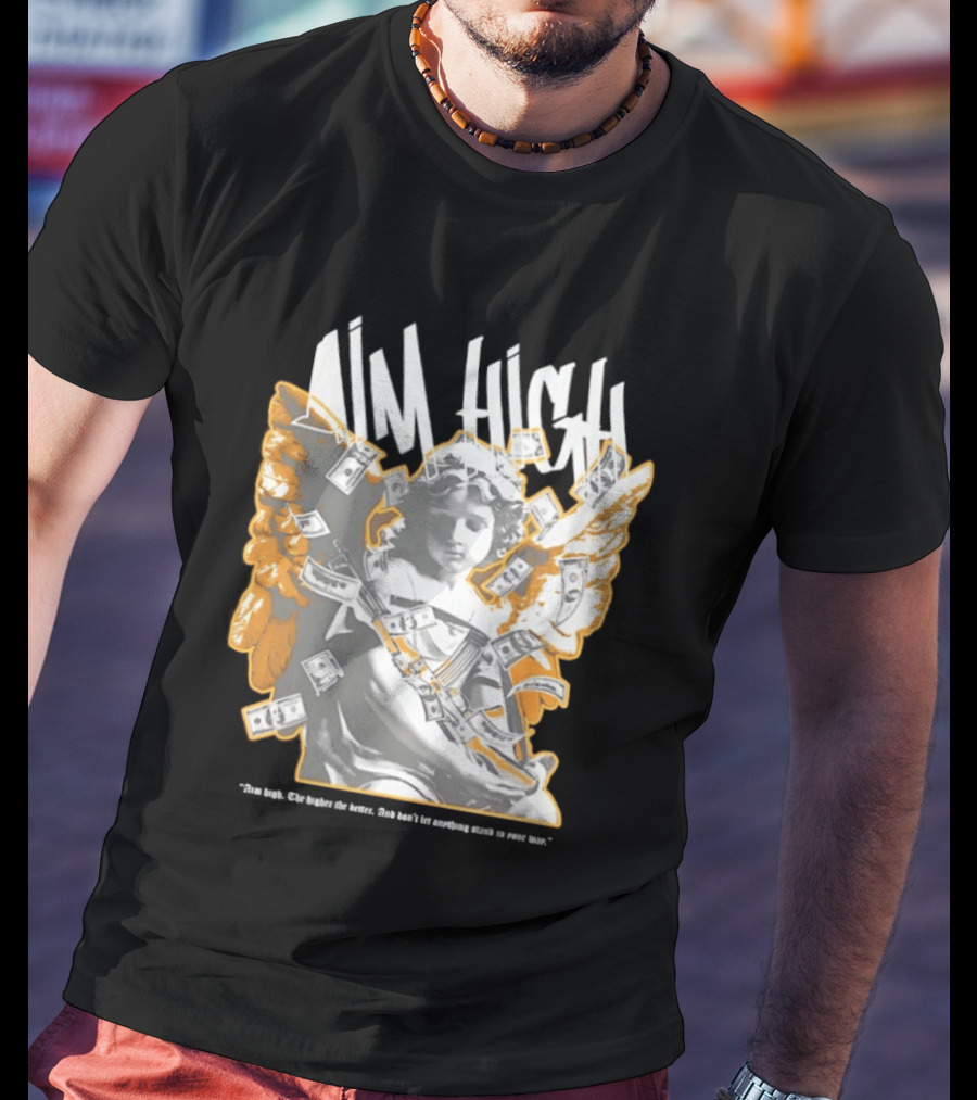 Aim High Angela Cupid Holding AK 47 With Dollar Fly T-Shirt