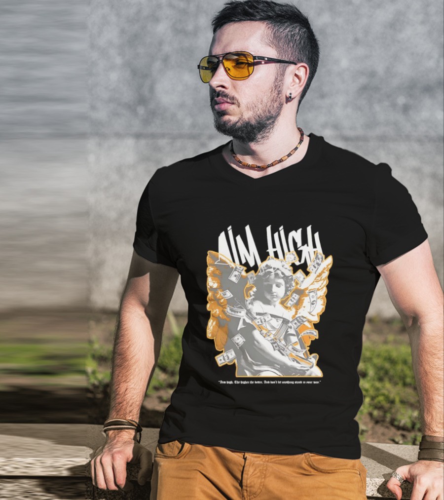 Aim High Angela Cupid Holding AK 47 With Dollar Fly T-Shirt