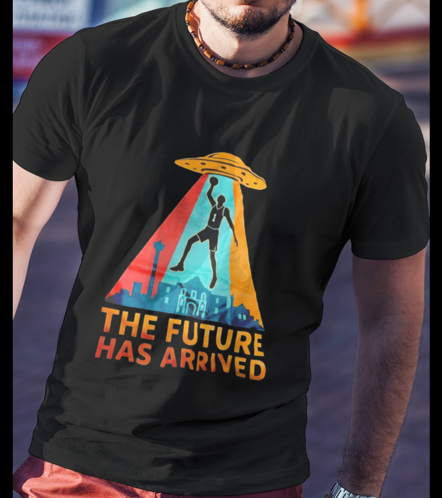 Basketball UFO Abduction Cityscape The Future Has Arrived T-Shirt