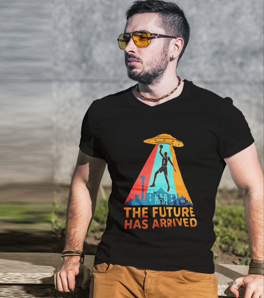 Basketball UFO Abduction Cityscape The Future Has Arrived T-Shirt