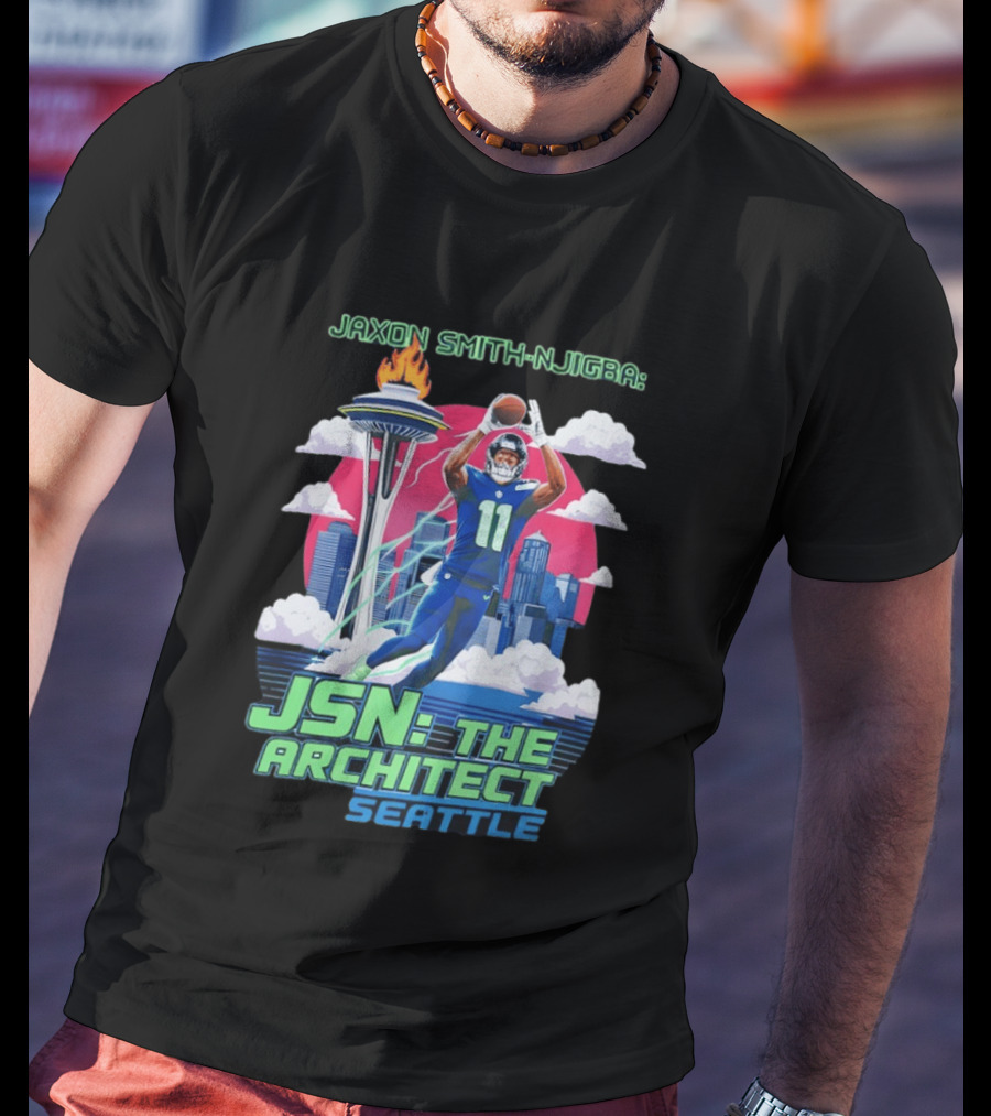 Jaxon Smith Njigba JSN The Architect Seattle Football Skyline T-Shirt