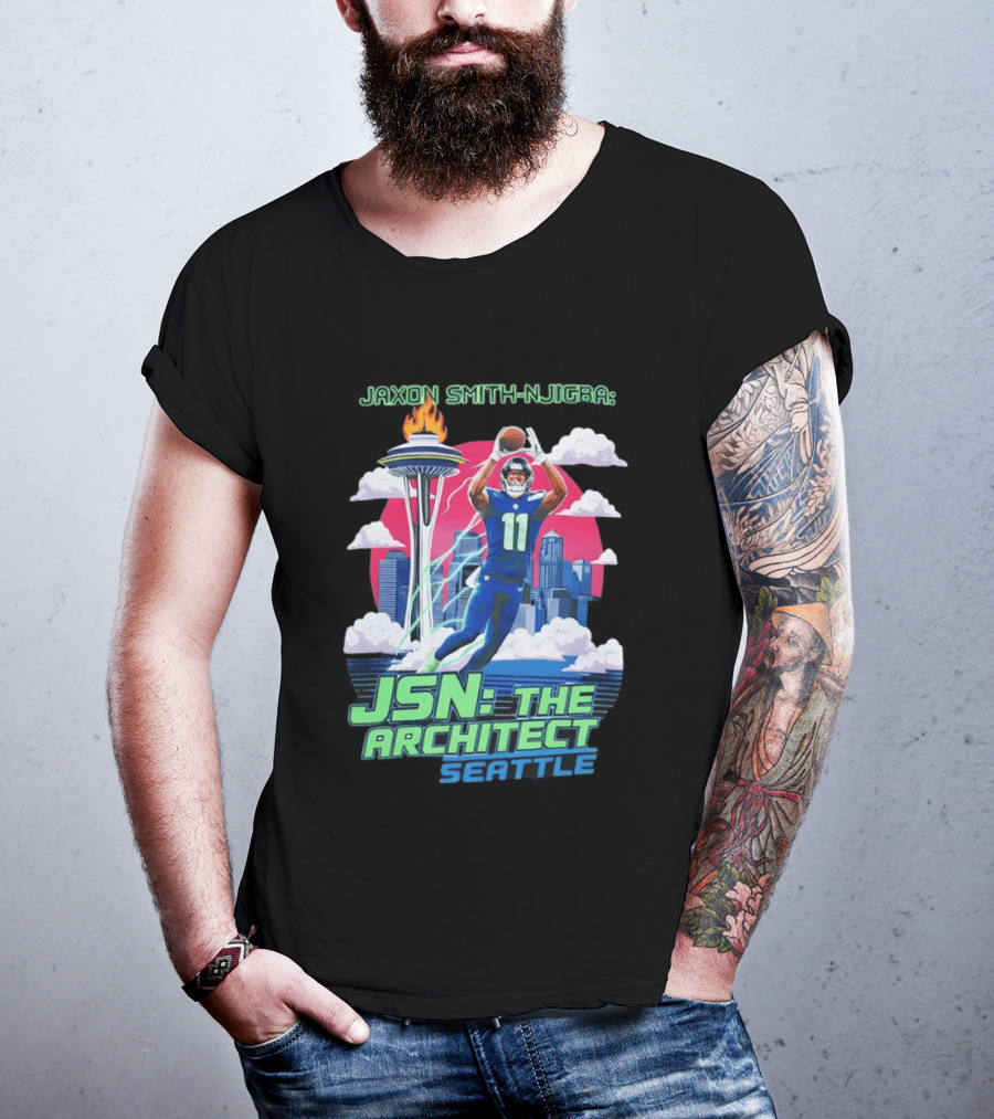 Jaxon Smith Njigba JSN The Architect Seattle Football Skyline T-Shirt