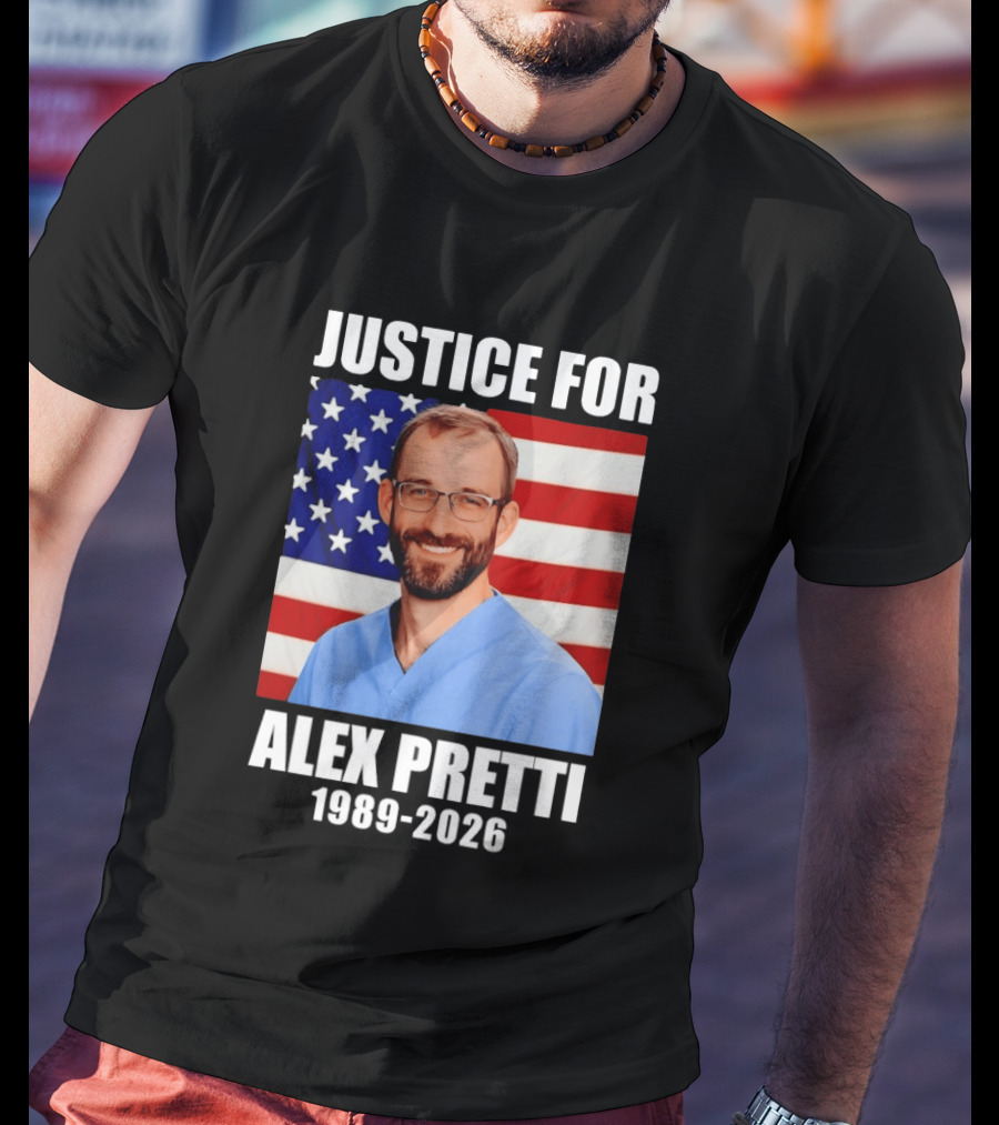 Justice For Alex Pretti 1989 2026 American Flag Anti Trump Political Protest T-Shirt
