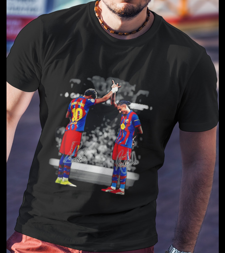 Lamine Yamal Raphinha Barcelona Brazil Soccer Duo Signatures T-Shirt