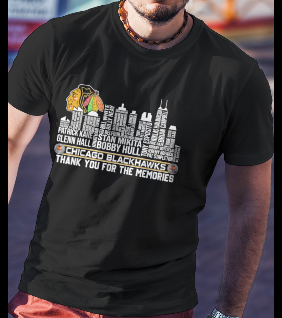 Chicago Blackhawks Skyline With Names And Thank You For The Memories T-Shirt