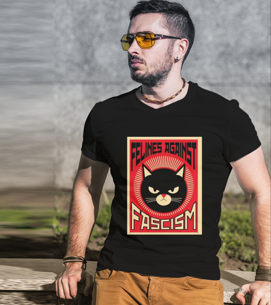 Felines Against Fascism Black Cat Political Satire Lorenzo T-Shirt