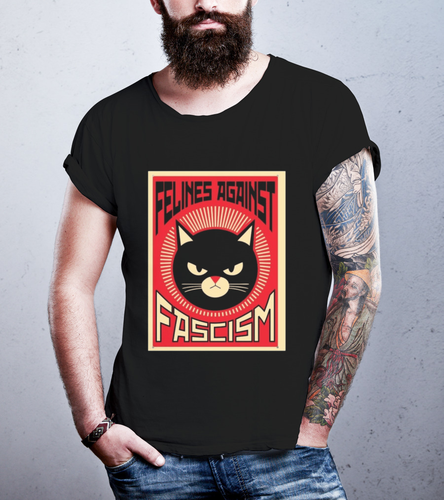 Felines Against Fascism Black Cat Political Satire Lorenzo T-Shirt