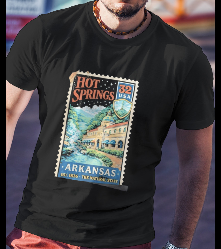 Hot Springs 32 USA Arkansas Established 1836 The Natural State Vintage Stamp T-Shirt