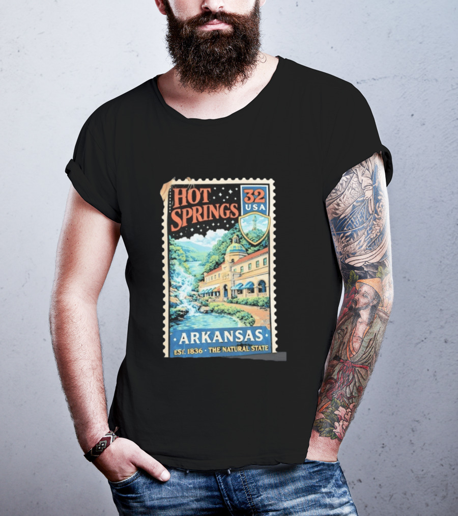 Hot Springs 32 USA Arkansas Established 1836 The Natural State Vintage Stamp T-Shirt