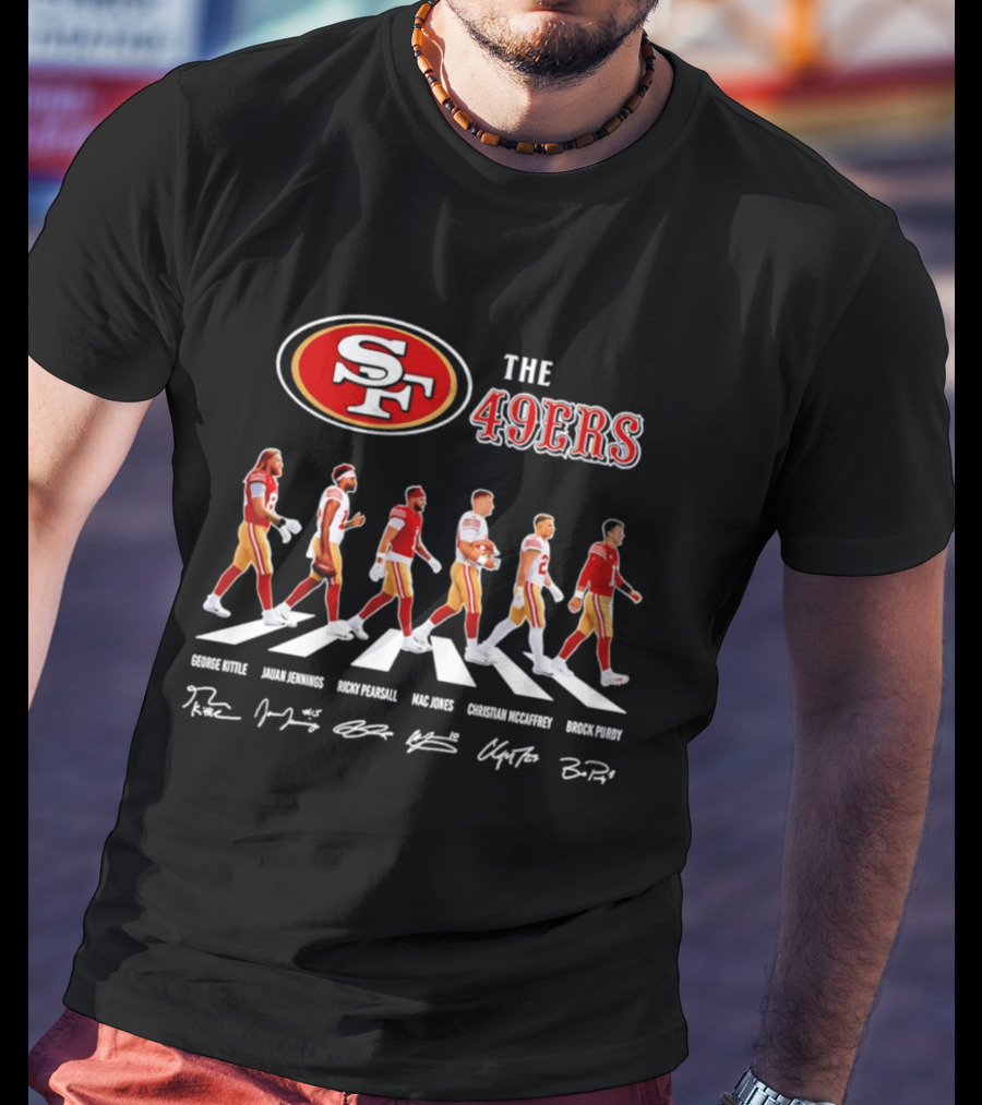 San Francisco 49ers Abbey Road 2026 Signatures Trent Williams Deebo Samuel George Kittle Christian McCaffrey Brock Purdy T-Shirt