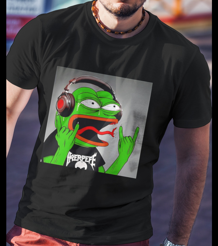 Pepe The Frog Metal Rocker With Headphones And Screaming Face T-Shirt
