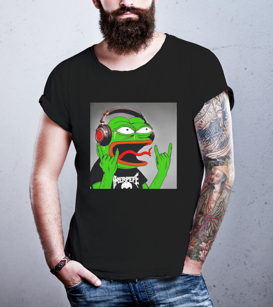 Pepe The Frog Metal Rocker With Headphones And Screaming Face T-Shirt
