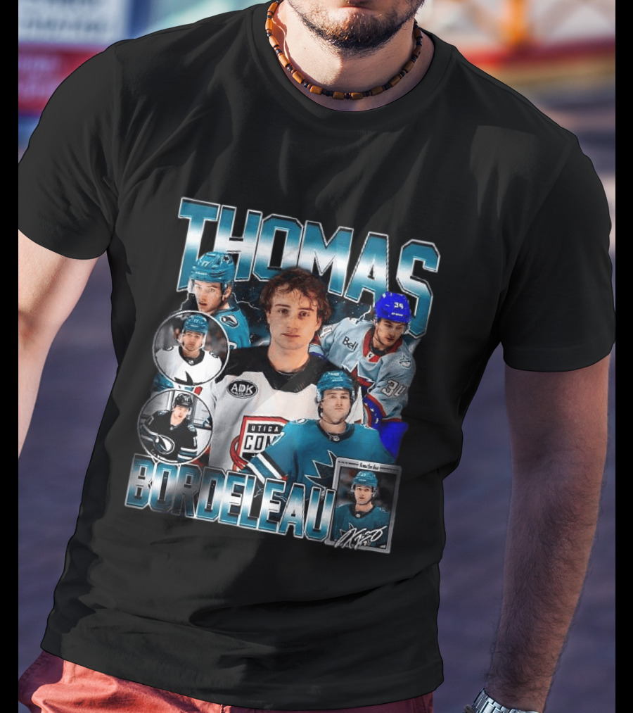 Thomas Bordeleau Hockey San Jose Sharks NHL Utica Comets AHL Bell ADK 34 Signature T-Shirt