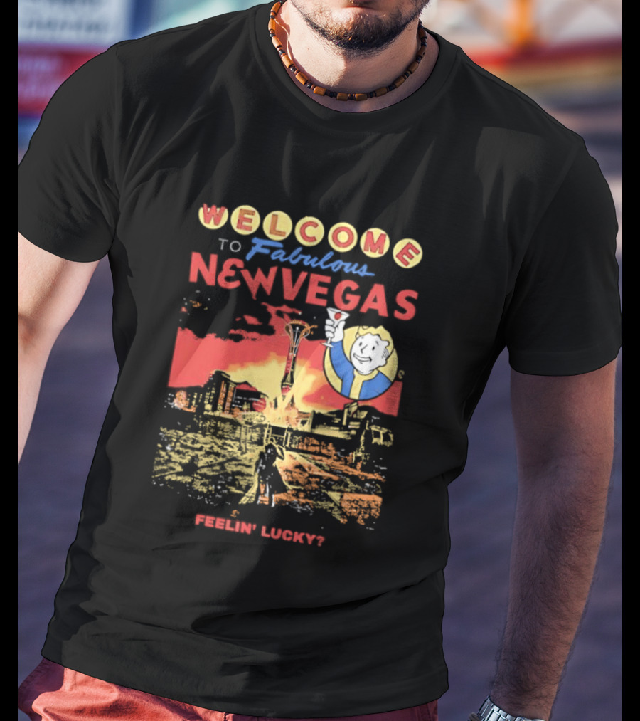 Welcome To Fabulous New Vegas Feeling Lucky Vintage Style Retro Gaming T-Shirt