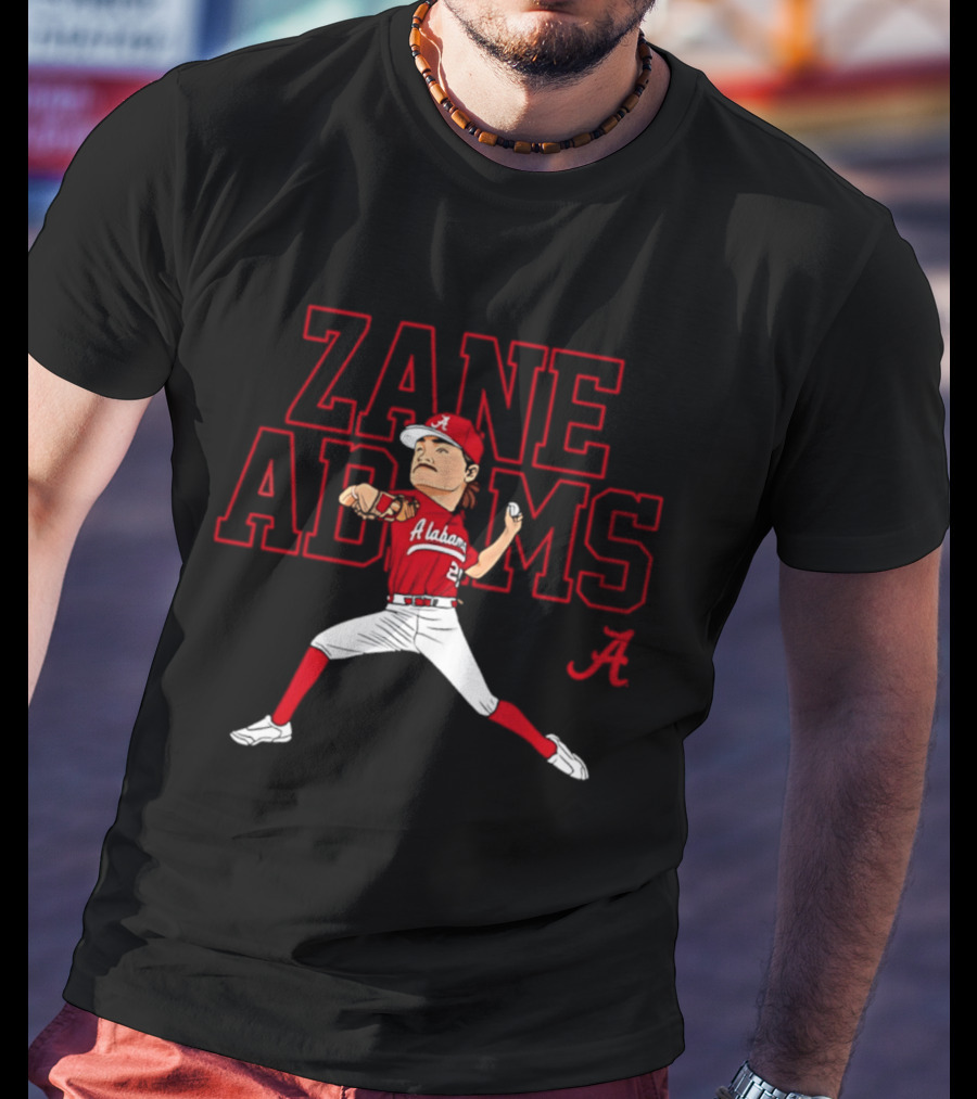 Zane Adams Alabama Baseball NCAA Caricature Pitcher Player Jersey T-Shirt
