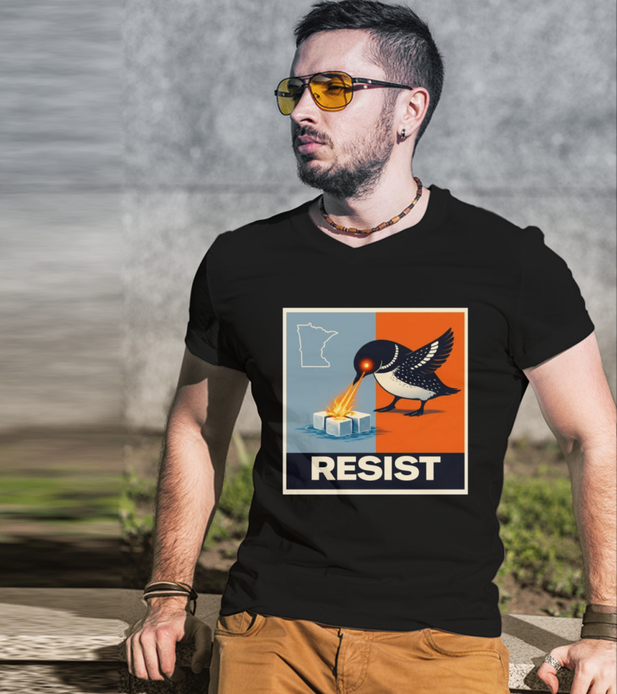 Rebel Minneapolis Ice Protest Resist With Loon Laser Bird And Minnesota Map T-Shirt