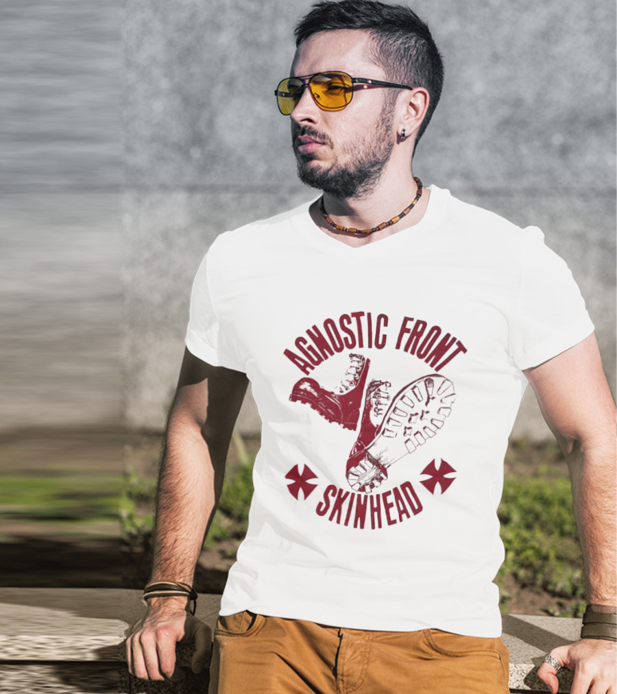 Agnostic Front Skinhead Boot Symbol Cross T-Shirt
