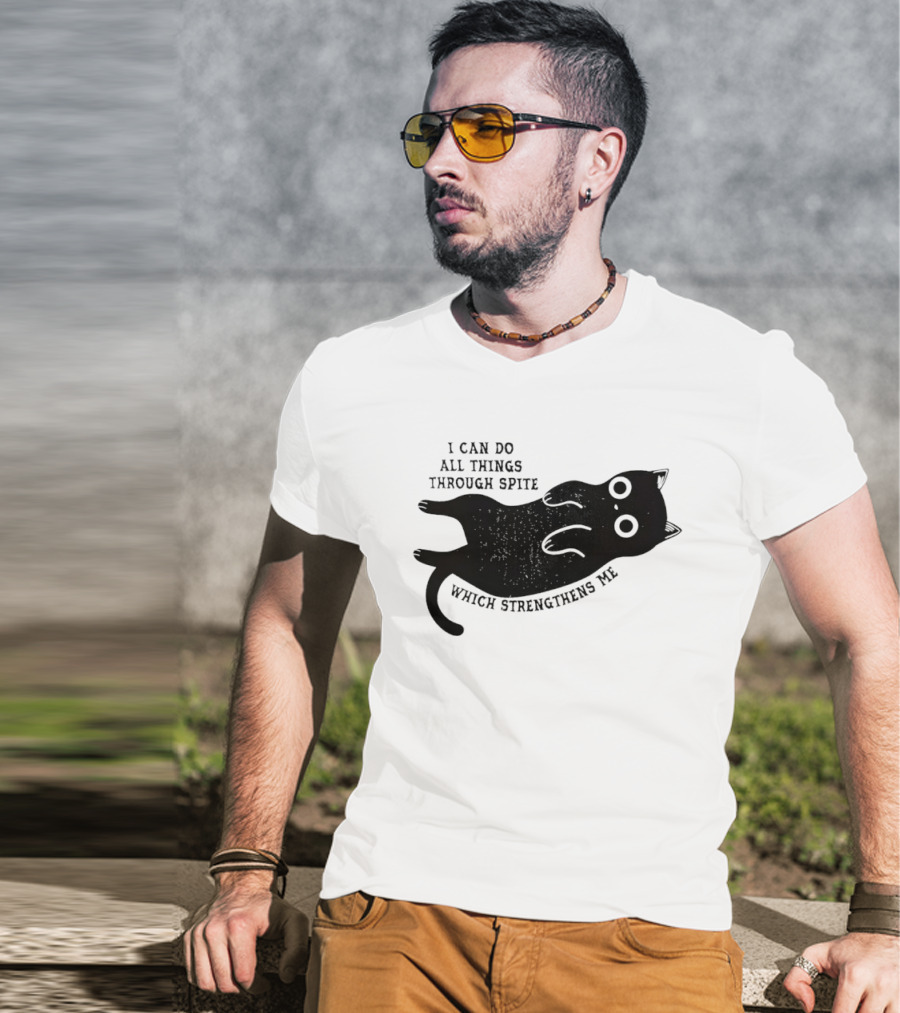 Black Cat I Can Do All Things Through Spite Which Strengthens Me T-Shirt