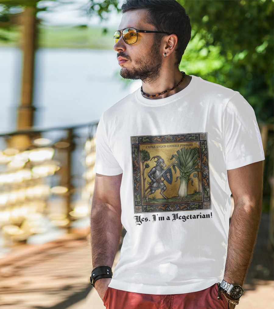 Capra Miles Contra Porrum Knight Vs Leek Yes I'm A Vegetarian T-Shirt