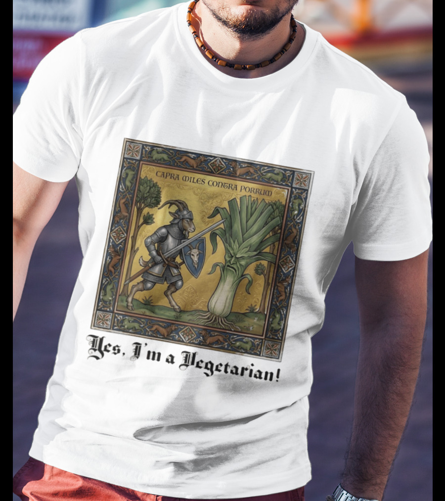 Capra Miles Contra Porrum Knight Vs Leek Yes I'm A Vegetarian T-Shirt