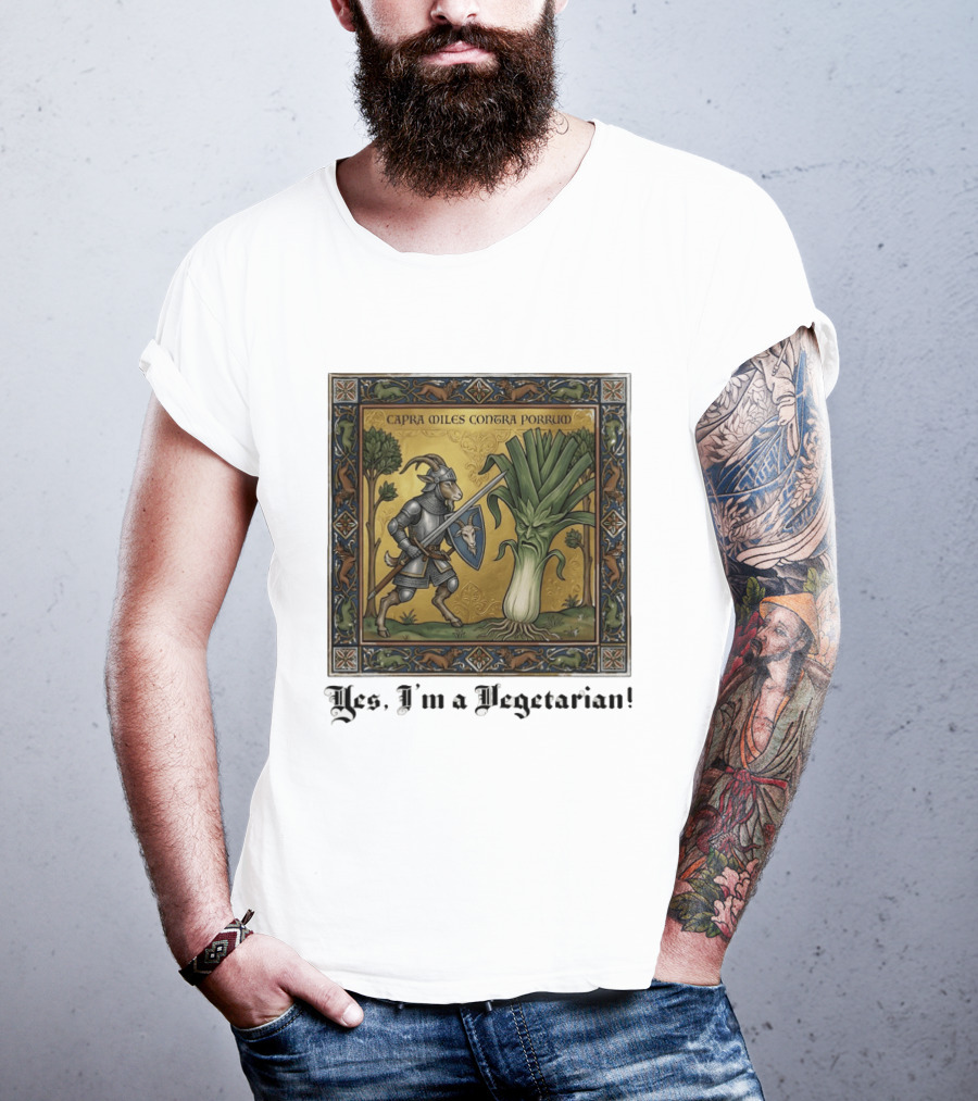Capra Miles Contra Porrum Knight Vs Leek Yes I'm A Vegetarian T-Shirt