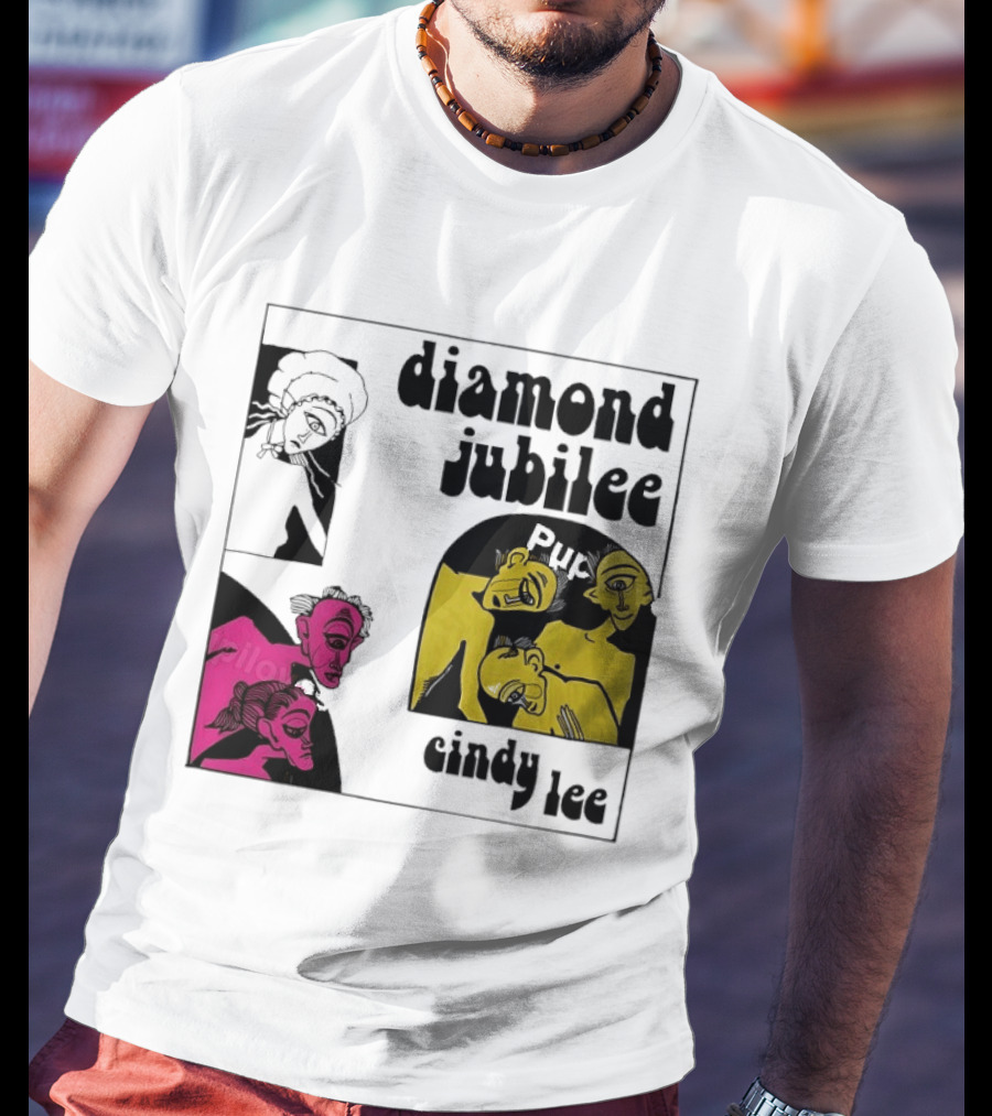 Diamond Jubilee Music Album Cindy Lee Illustrated Faces T-Shirt