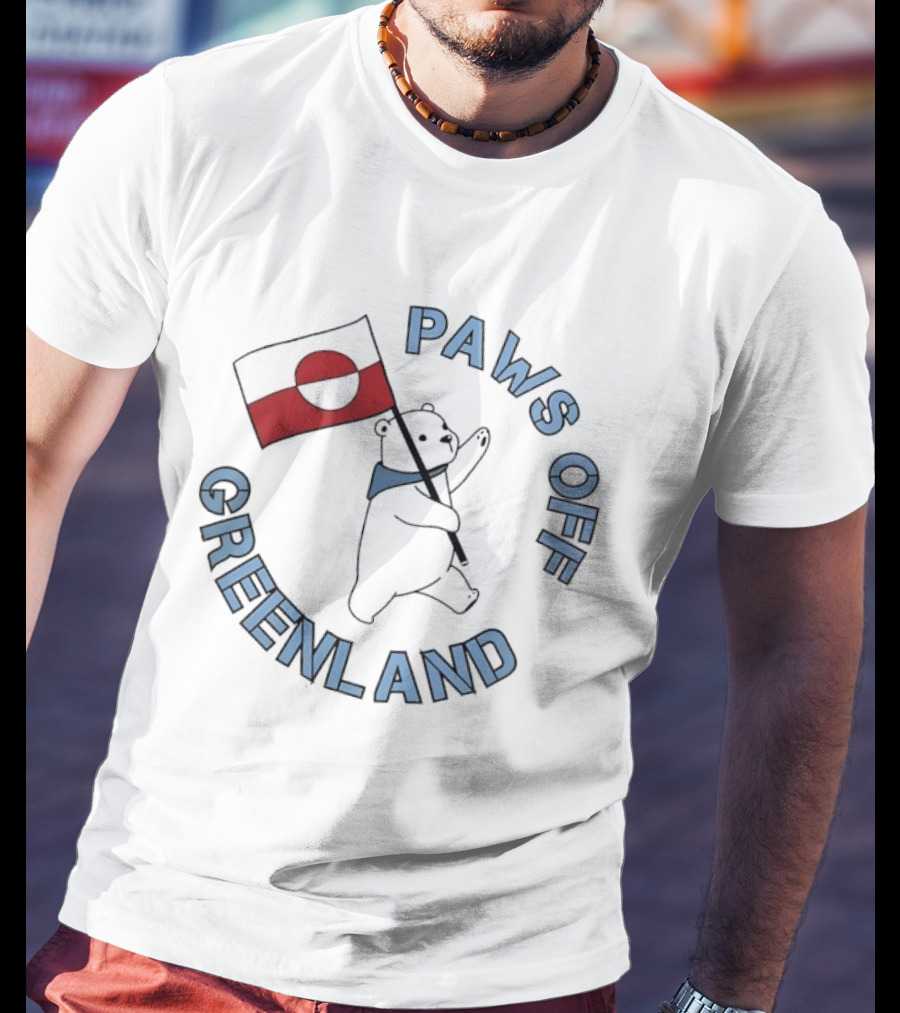 Paws Off Greenland Polar Bear Holding Flag T-Shirt