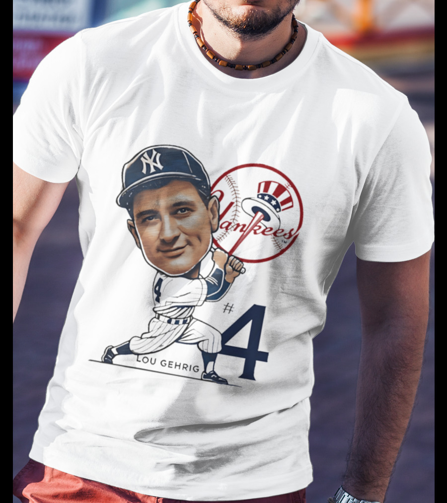 Lou Gehrig New York Yankees #4 Caricature Yankees T-Shirt