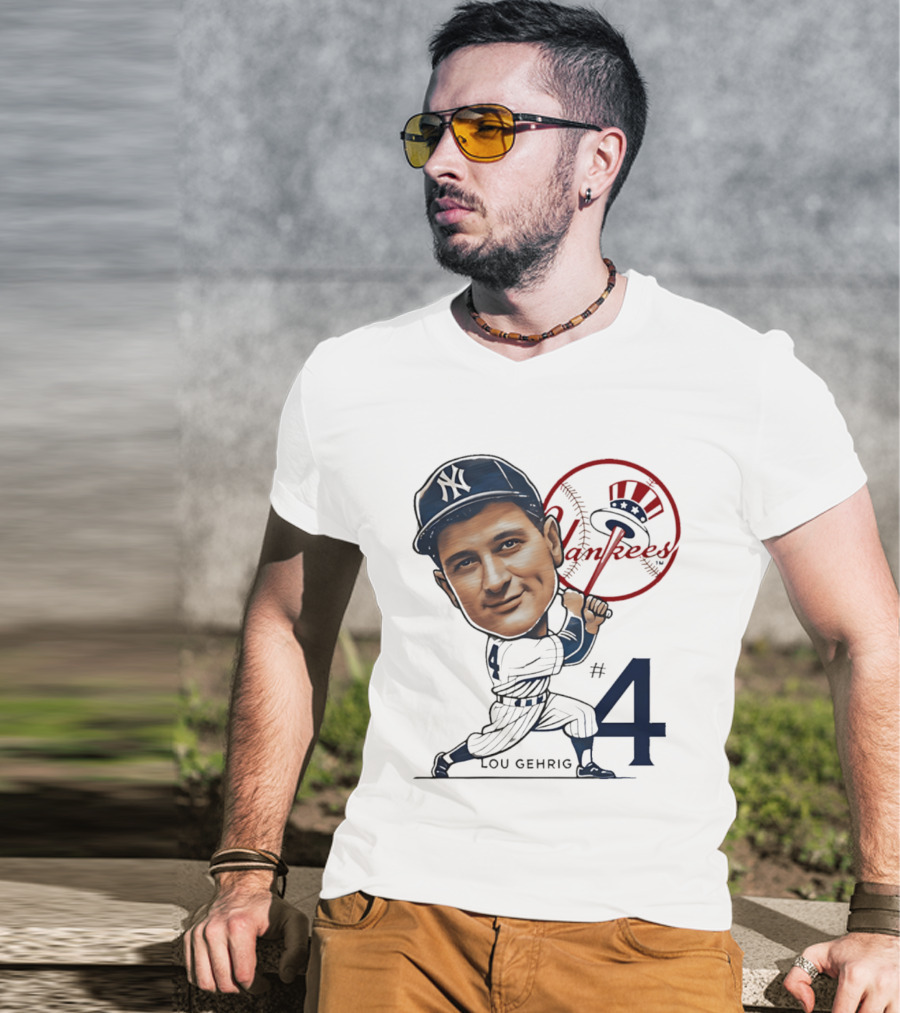 Lou Gehrig New York Yankees #4 Caricature Yankees T-Shirt
