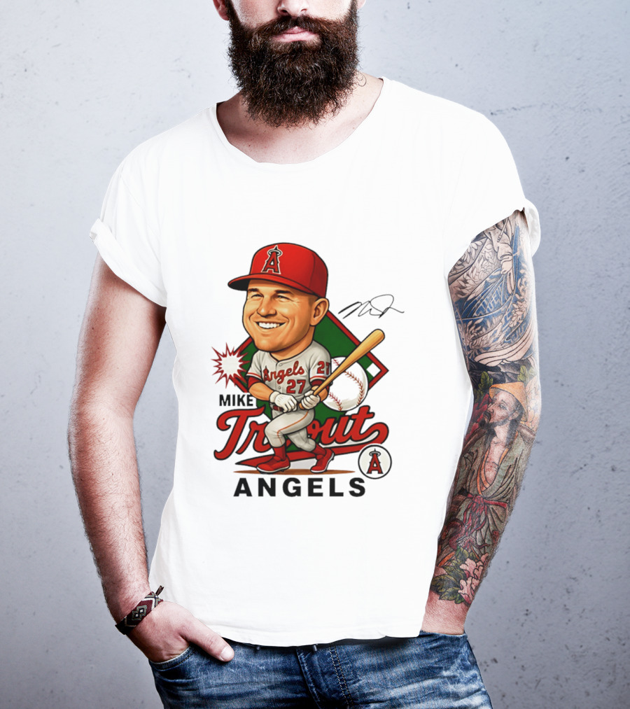 Mike Trout Angels Baseball Caricature Los Angeles Legend T-Shirt
