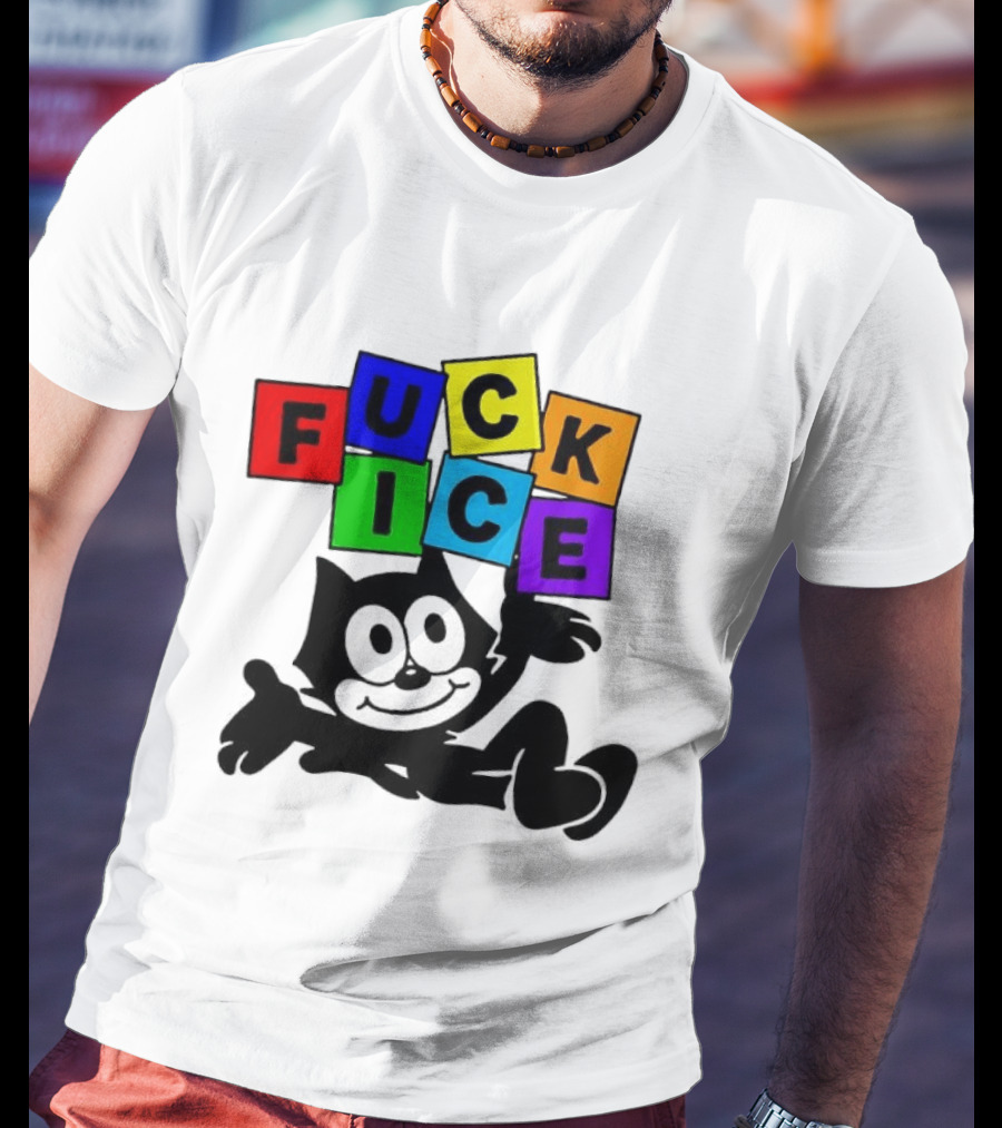 Felix The Cat Fuck ICE Colorful Blocks T-Shirt