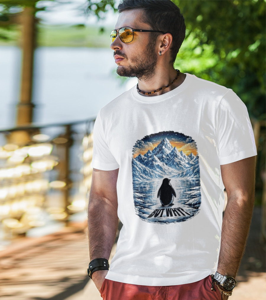 Viral Nihilist Penguin But Why Mountain Reflection T-Shirt