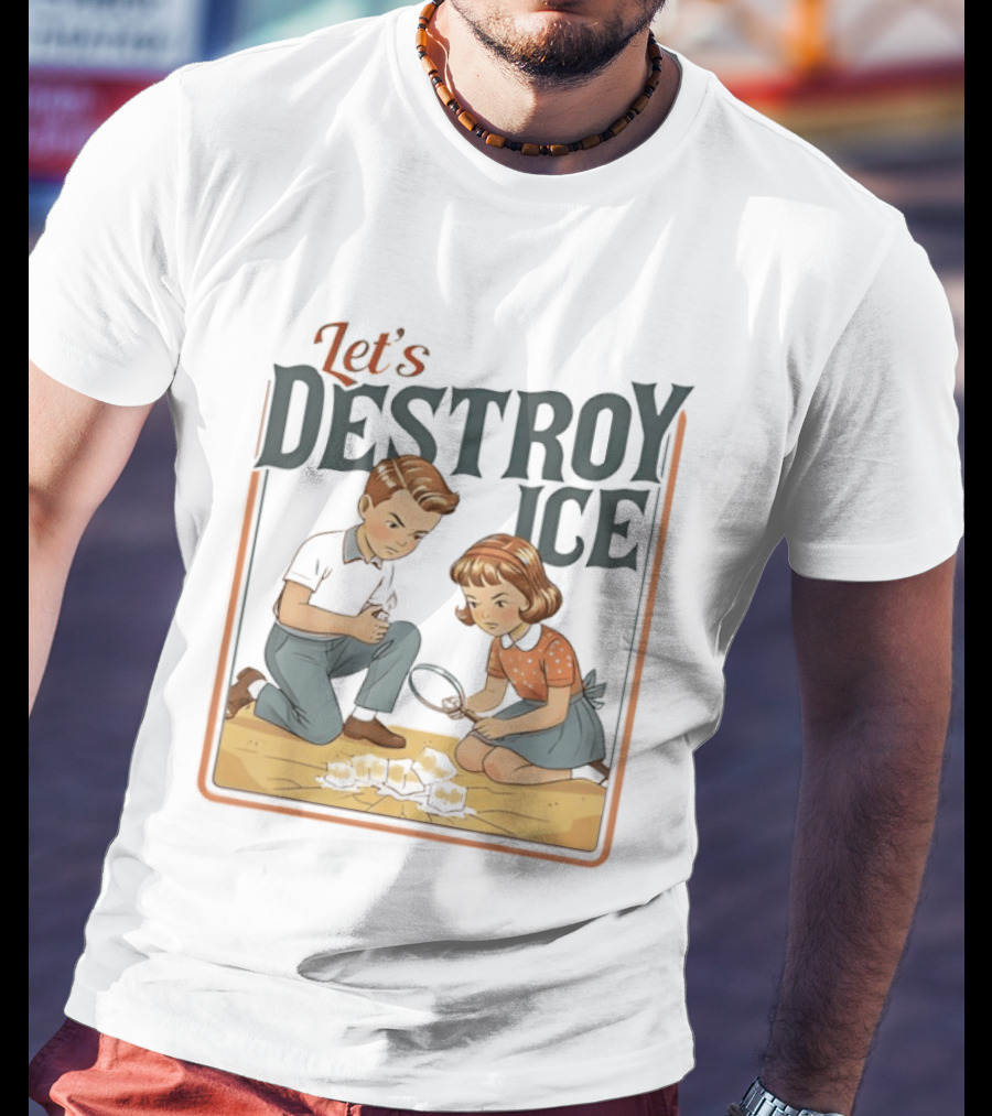 Let's Destroy Ice Vintage Style Cartoon Kids With Airplane T-Shirt
