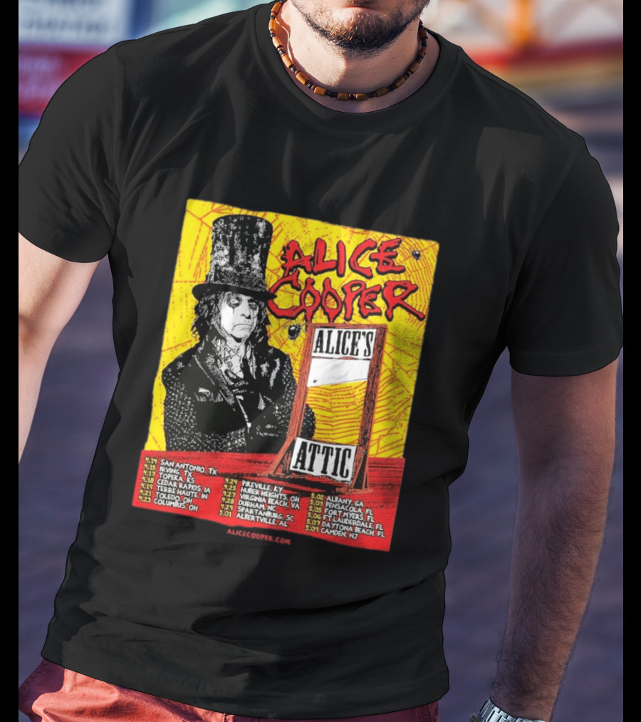 Alice Cooper 2026 Alice's Attic Tour Dates San Antonio Albany Locations T-Shirt