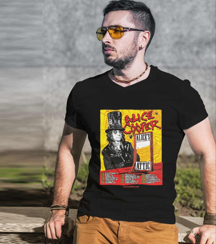 Alice Cooper 2026 Alice's Attic Tour Dates San Antonio Albany Locations T-Shirt