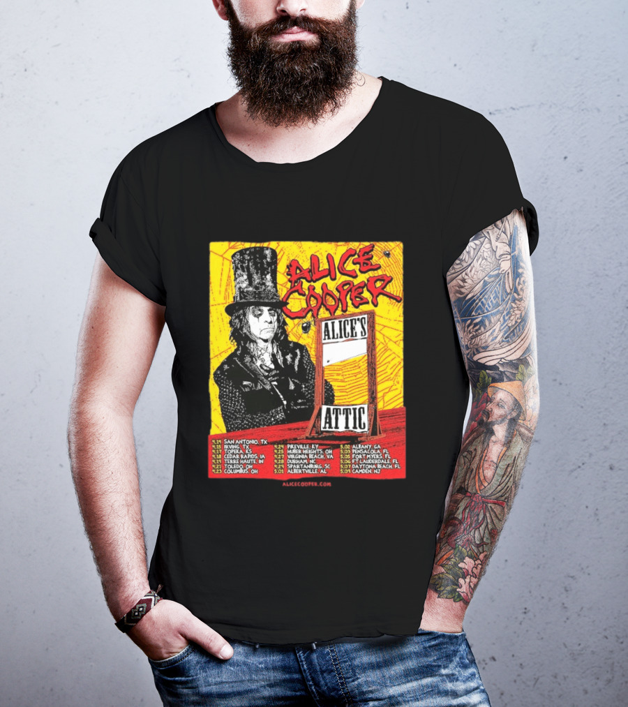 Alice Cooper 2026 Alice's Attic Tour Dates San Antonio Albany Locations T-Shirt