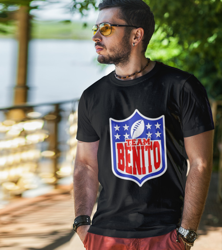 Team Benito Football Shield Stars Personalized Name T-Shirt