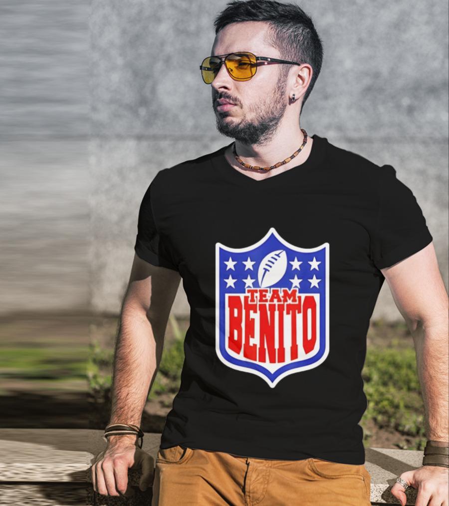 Team Benito Football Shield Stars Personalized Name T-Shirt